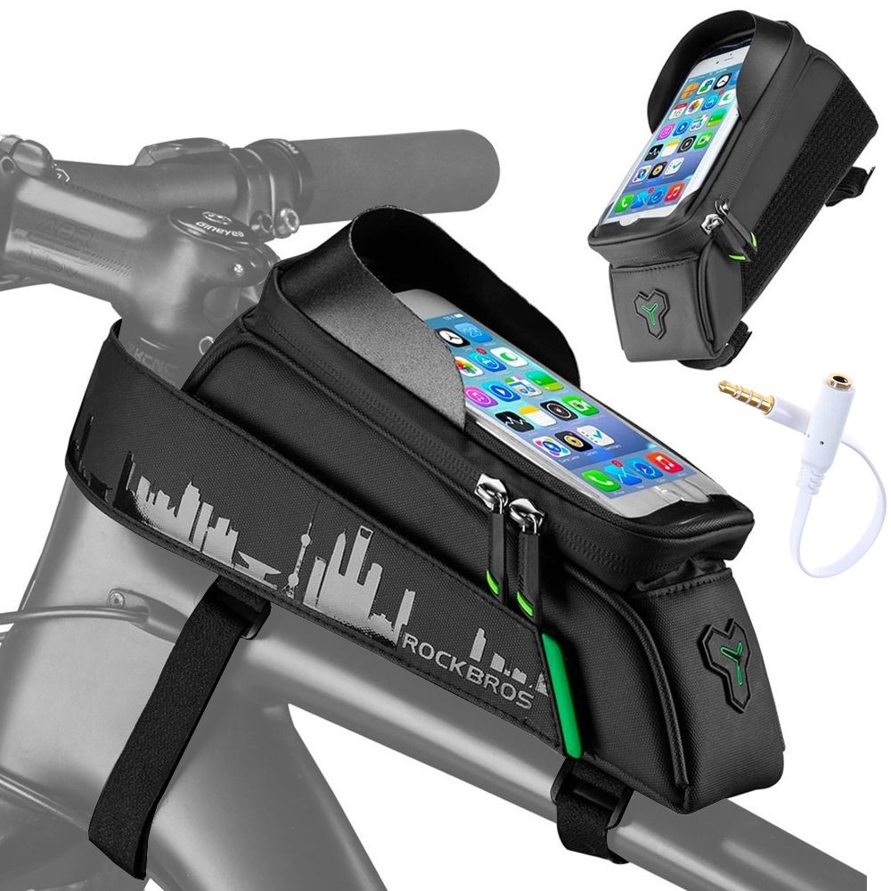 RockBros | Wodoodporna Sztywna Sakwa na Rower na Ramę z Daszkiem + Kieszeń na Telefon