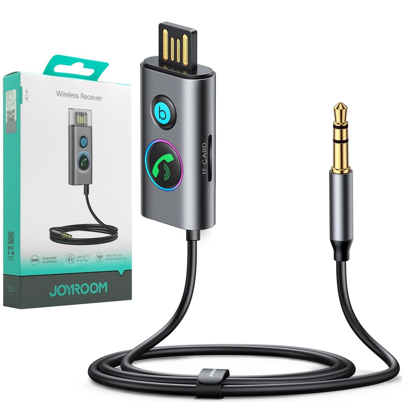JoyRoom | Mini Odbiornik Bluetooth 5.3 USB AUX Audio Jack 3.5mm + TF Card | Czarny