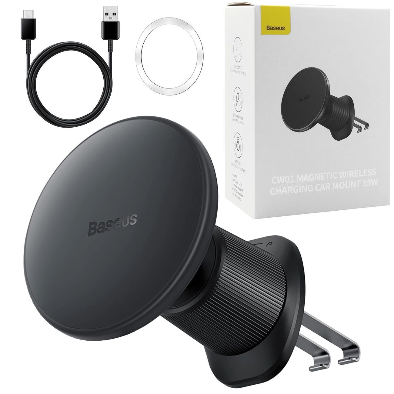 Baseus | Zaciągany Magnetyczny Uchwyt Ładujący MagSafe 15W LED | do Kratki