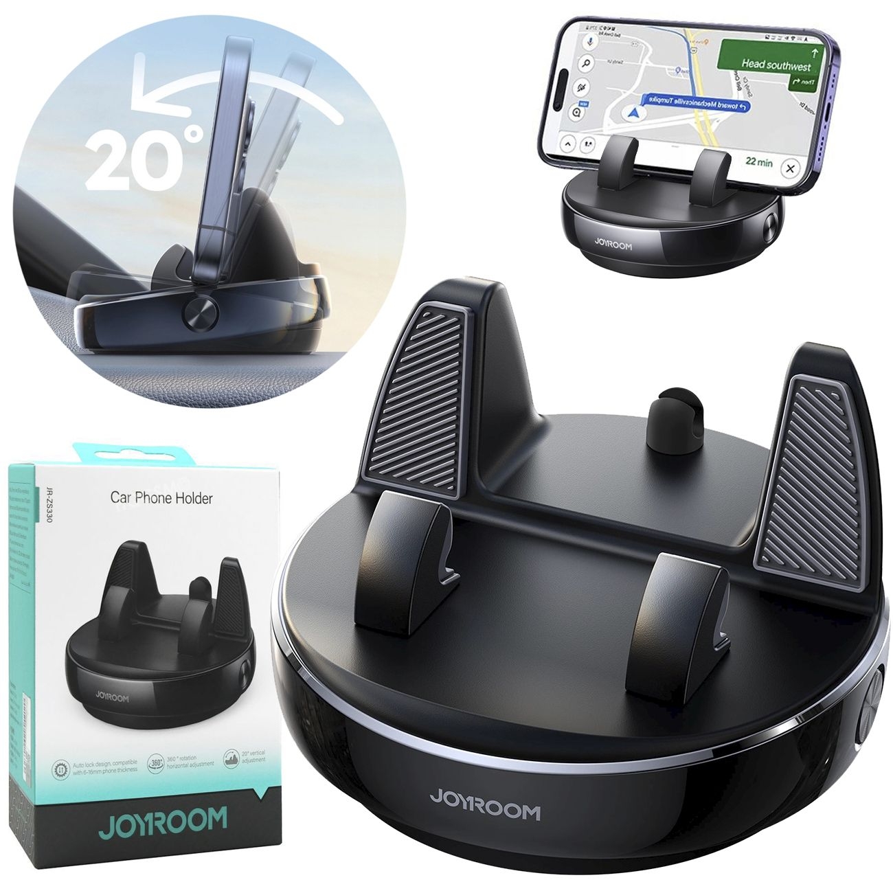 JoyRoom | Uchwyt Samochodowy Samoprzylepny Obrotowy + Regulacja Pochylenia | do Samochodu Domu