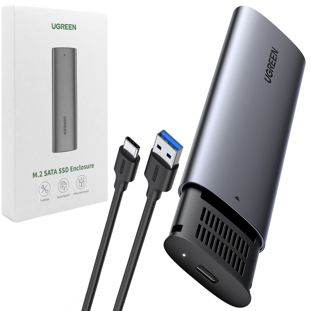 UGreen | Aluminiowa Obudowa Dysku Kieszeń M.2 B-Key SATA 3.0 | 5Gb/s USB-C 3.1