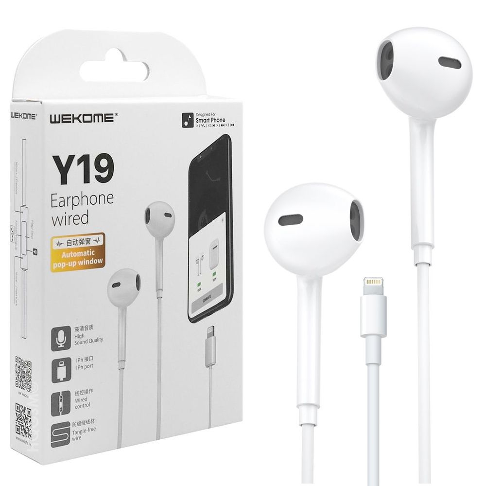 WK Design | Dokanałowe Słuchawki Przewodowe z Pilotem i Mikrofonem | Apple Lightning