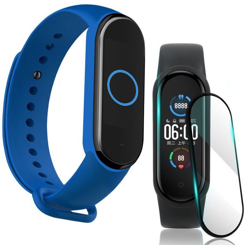 Sportowy Pasek Silikonowy | Niebieski + SZKŁO do Xiaomi Mi Band 5