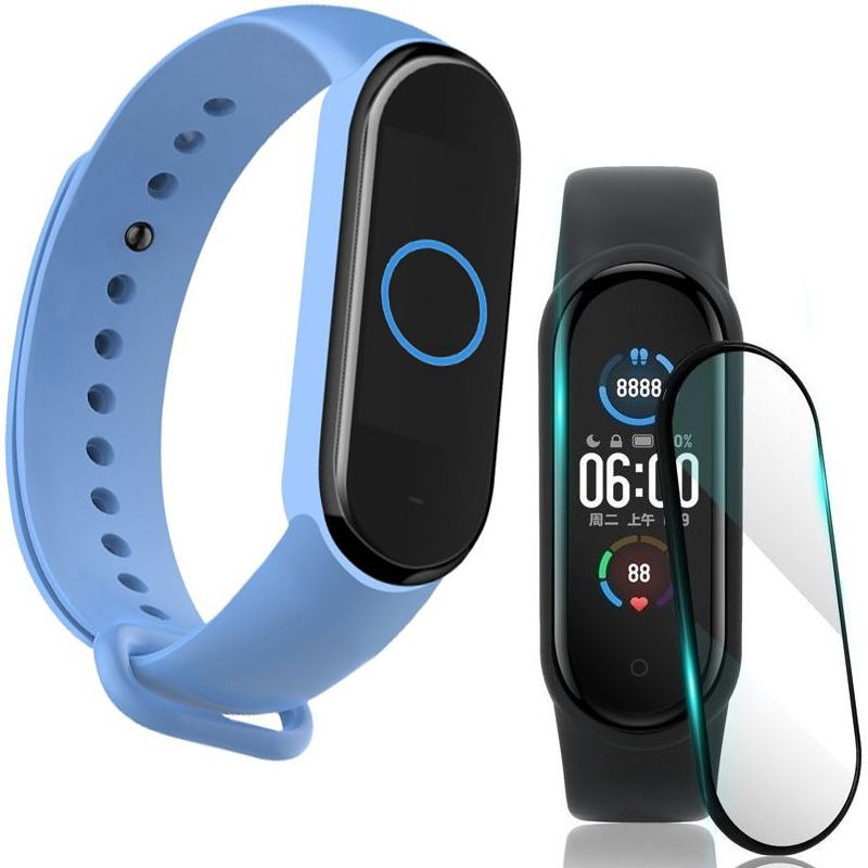 Sportowy Pasek Silikonowy | Błękitny + SZKŁO do Xiaomi Mi Band 5