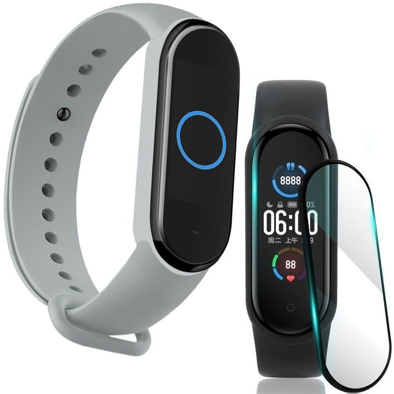 Sportowy Pasek Silikonowy | Szary + SZKŁO do Xiaomi Mi Band 5