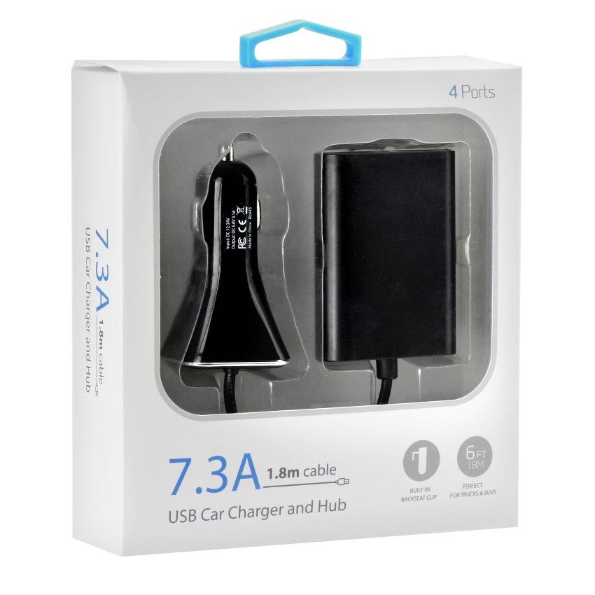 Rozdzielacz Ładowarka Samochodowa dla Pasażerów 4x USB 1.8m