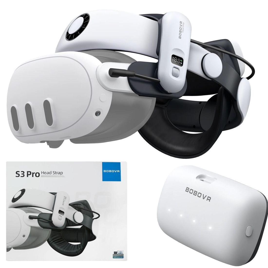 BoboVR S3 Pro | Sztywny Pasek Regulowany Odciążający + Bateria 10000mAh do Oculus Meta Quest 3 / 3s