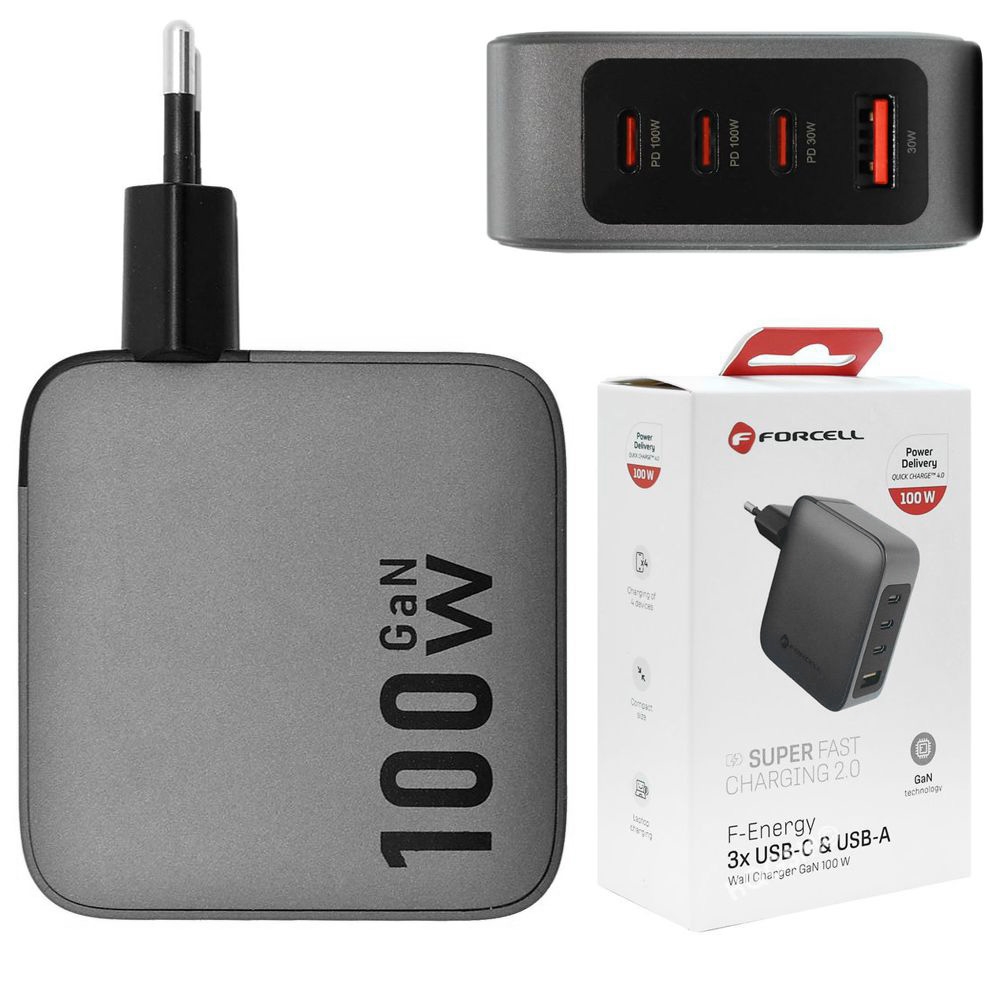 Forcell | Mocna Ładowarka Sieciowa 3x USB-C USB | GaN | 100W
