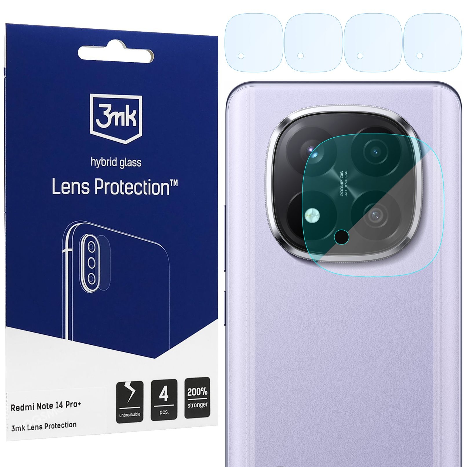4x 3mk Lens Protection | Szkło Hybrydowe na Obiektyw Aparat do Xiaomi Redmi Note 14 Pro+ Plus 5G