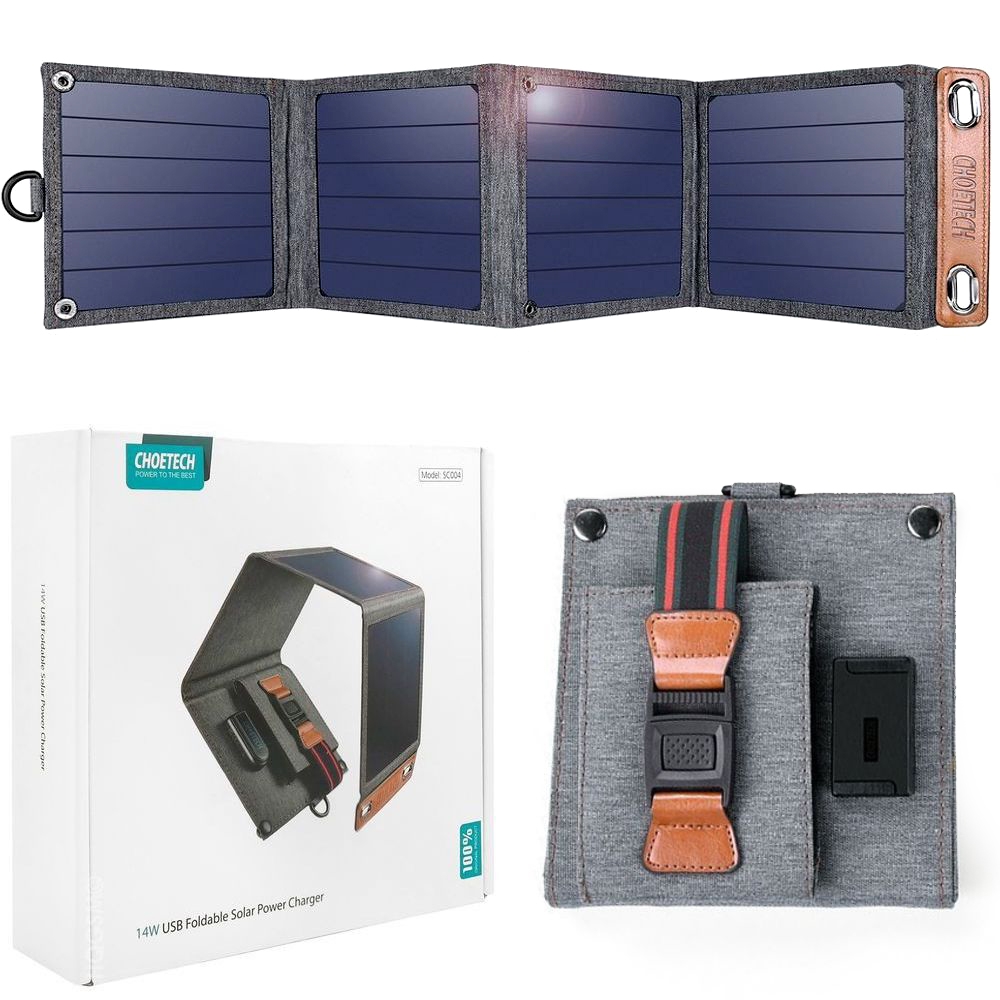 Choetech | Składana Ładowarka Solarna 4 Panele | USB | 14W