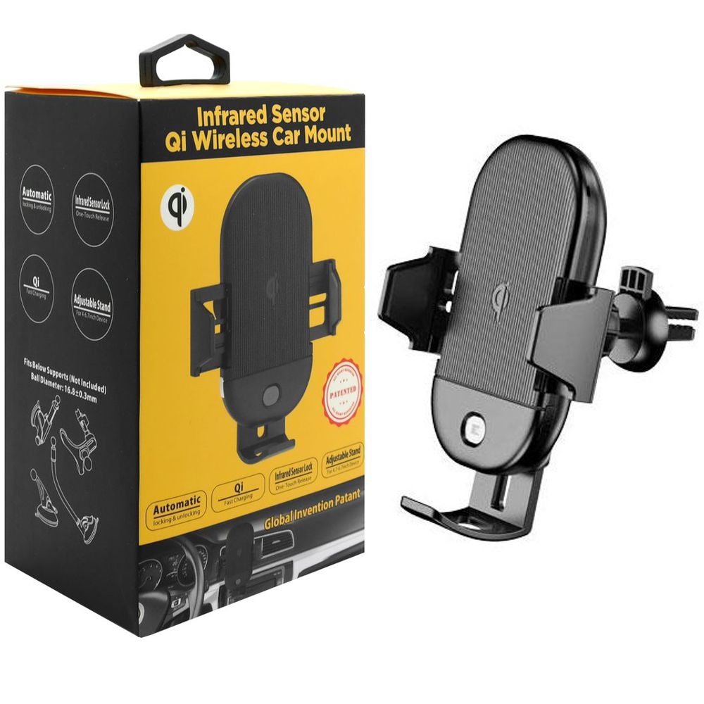 Automatyczny Uchwyt Indukcyjny Qi 10W do Kratki z Czujnikiem Podczerwieni | Czarny