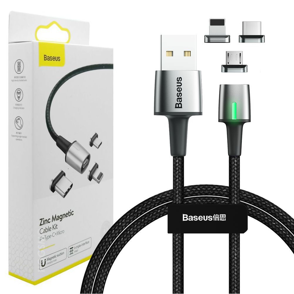 Baseus Zinc | Magnetyczny Kabel USB + Zestaw Końcówek USB-C microUSB Lightning