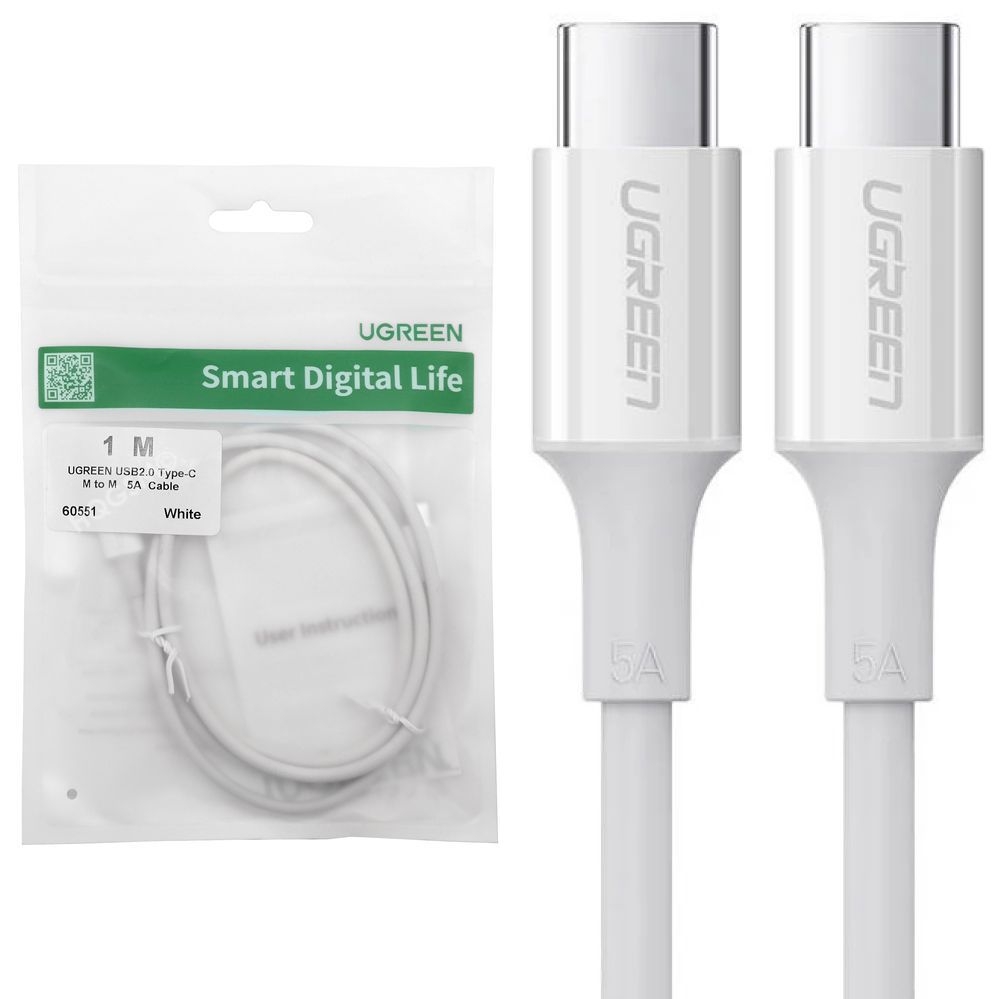 Ugreen | Kabel USB-C na USB-C 5A | 100cm | Biały do Apple iPhone 15