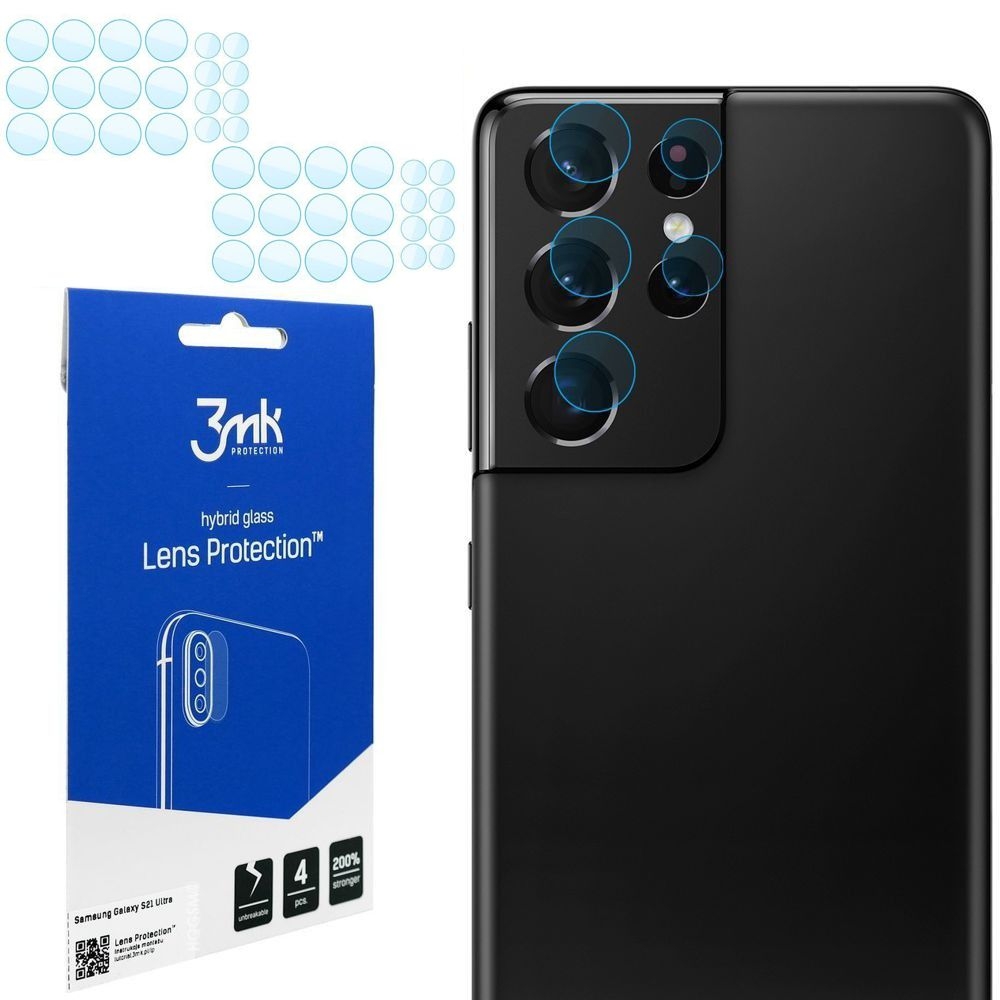 3mk Lens Protection | Szkło Ochronne na Obiektyw Aparat | 8 kompletów do Samsung Galaxy S21 Ultra 5G