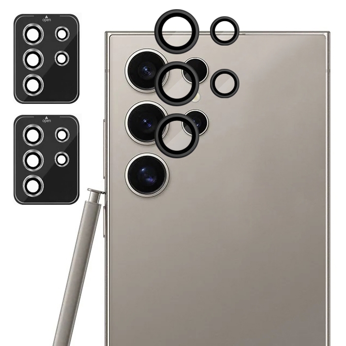 2x CamRing | Szkło na Aparat + Ramka Montażowa | Black do Samsung Galaxy S24 Ultra