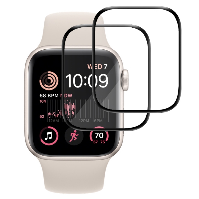 2x Szkło Hybrydowe | FULL COVER | Czarne do Apple Watch SE 40mm 2gen