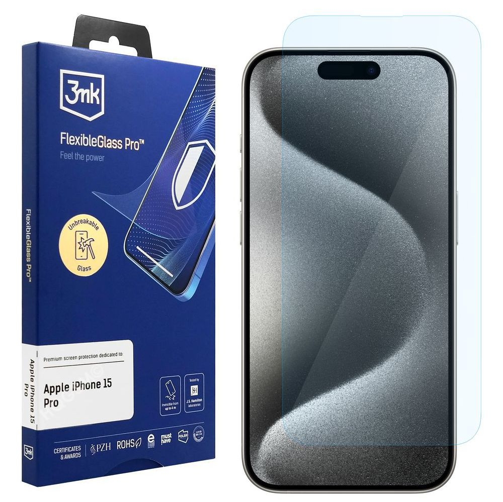 3mk FlexibleGlass PRO | Szkło Hybrydowe Nietłukące do Apple iPhone 15 Pro |