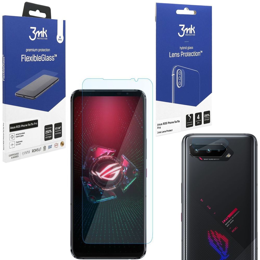 SZKŁO 3mk Flexible Glass + Lens Protection | 4szt do Asus ROG Phone 5s / Pro