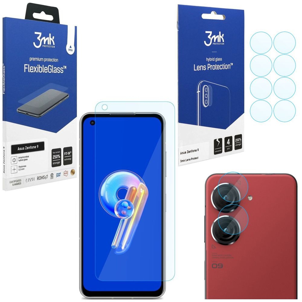 SZKŁO 3mk Flexible Glass + Lens Protection | 4szt do Asus Zenfone 9
