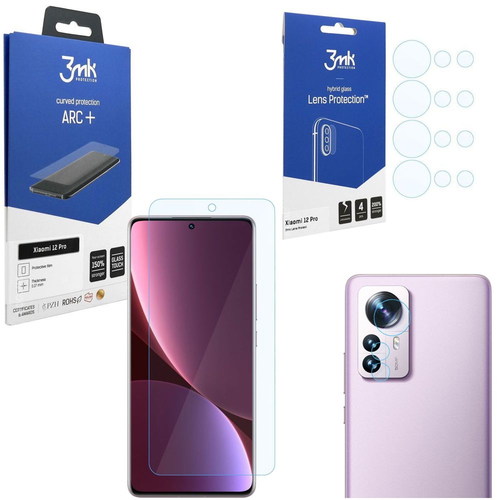 FOLIA 3mk ARC+ na Cały Ekran + Lens Protection | 4szt do Xiaomi 12 Pro