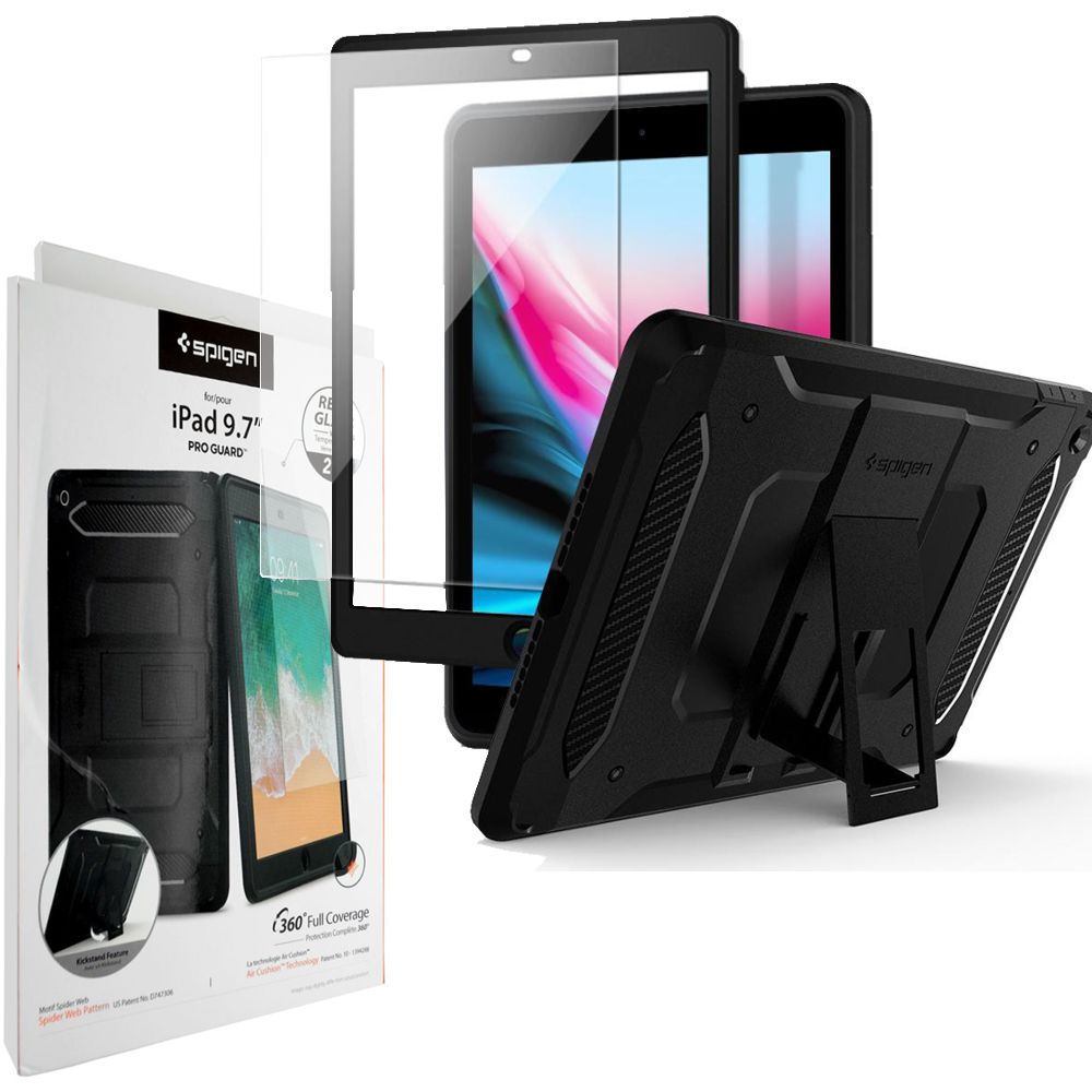 Apple iPad 9.7 2017 2018 | Etui SPIGEN Pro Guard + Szkło | Black