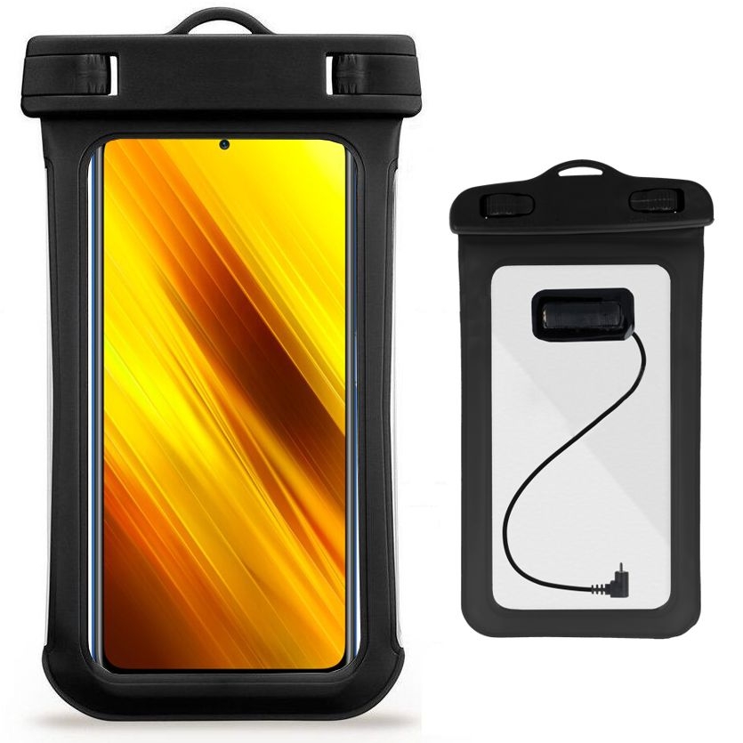 Wodoszczelne Etui na Basen Plażę Kajak z Wbudowanym Adapterem mini jack 3.5mm | Czarne