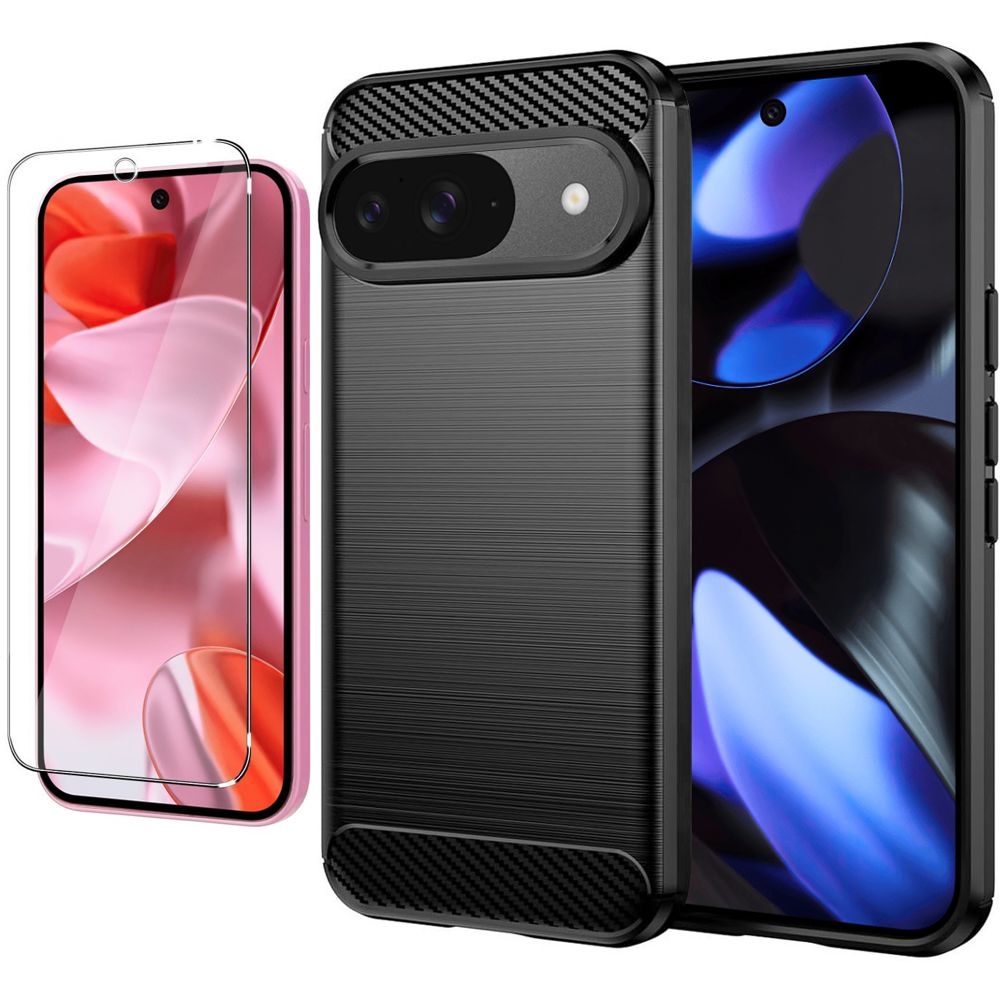 Etui CARBON Soft Case | Coal Black + SZKŁO do Google Pixel 9 |
