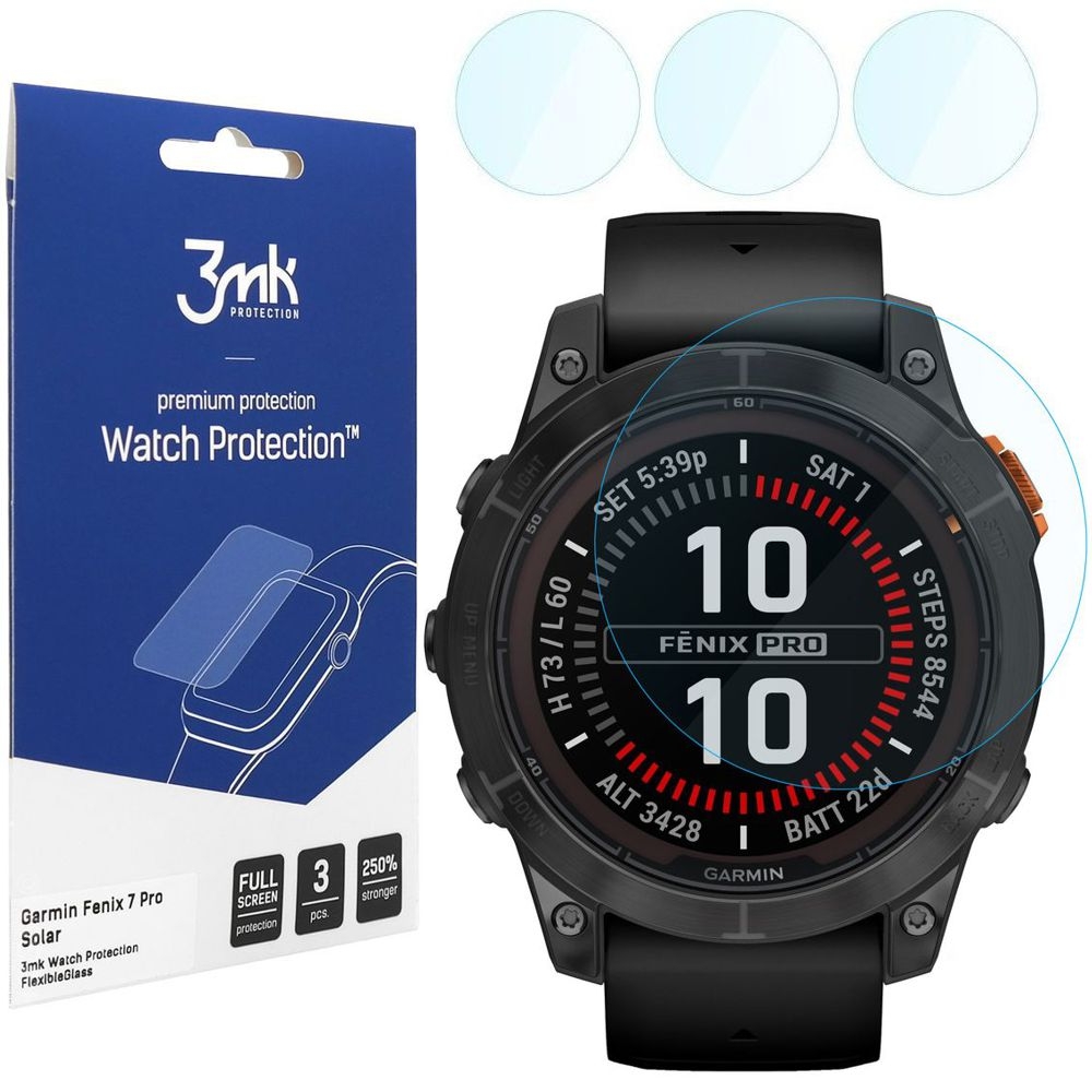 3x Szkło Hybrydowe 3mk Watch Protection do Garmin Fenix 7 Pro Solar