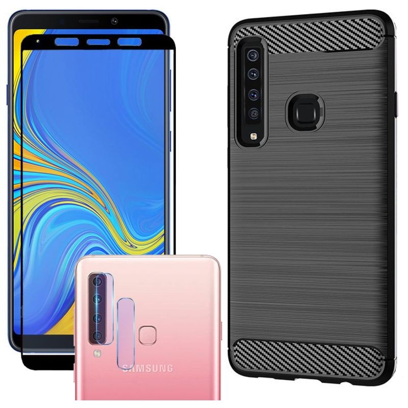 Samsung Galaxy A9 2018 | Etui CARBON Soft Case | Coal Black + SZKŁO 5D + Aparat