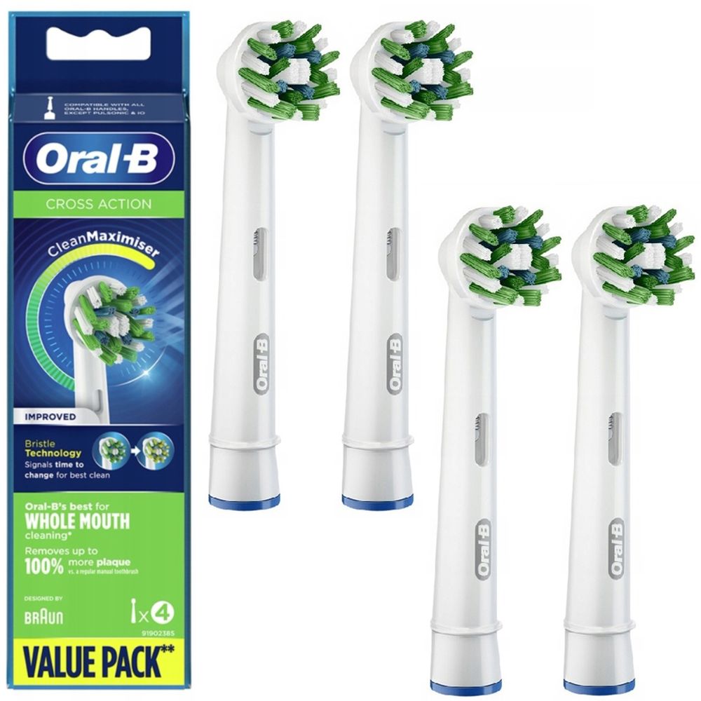 Oral-B | Cross Action | Końcówki do Szczoteczki Elektrycznej | Białe | 4 sztuki