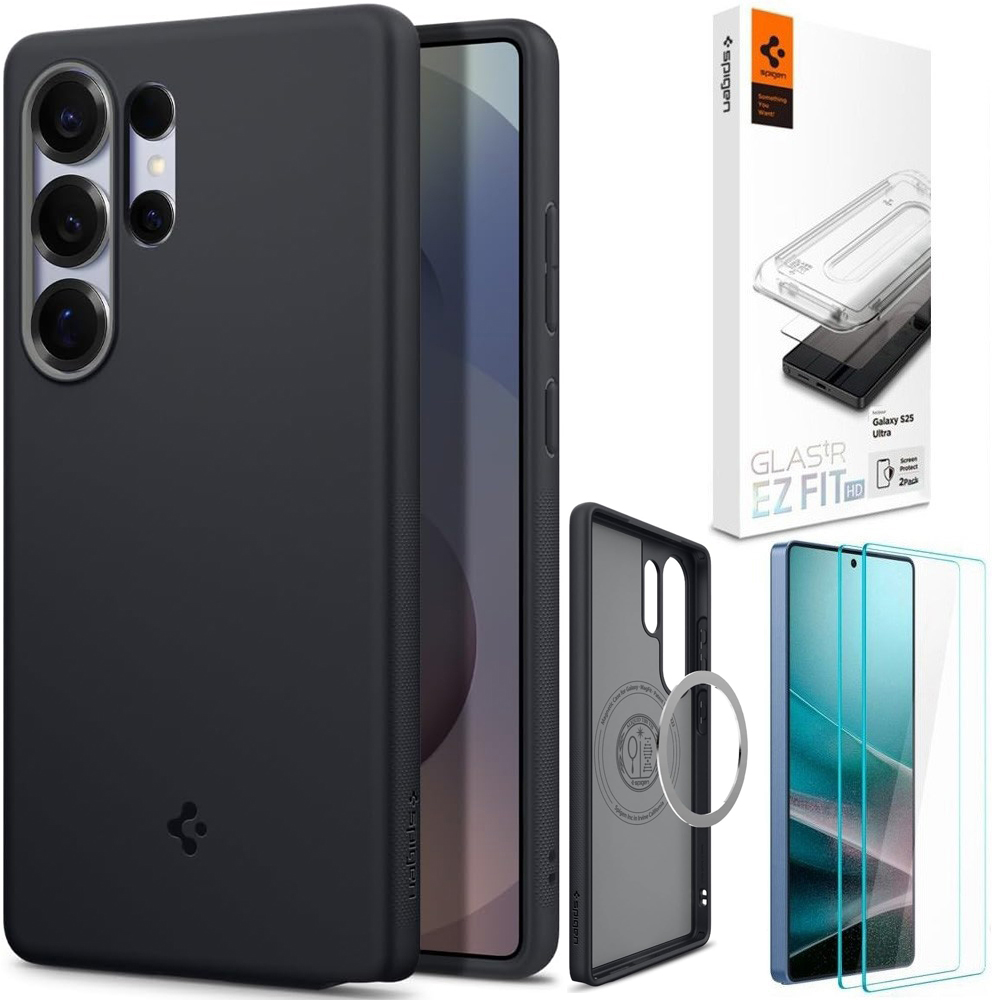 Etui SPIGEN Nano POP z MagSafe | Black Sesame + 2x SZKŁO Spigen do Samsung Galaxy S25 Ultra