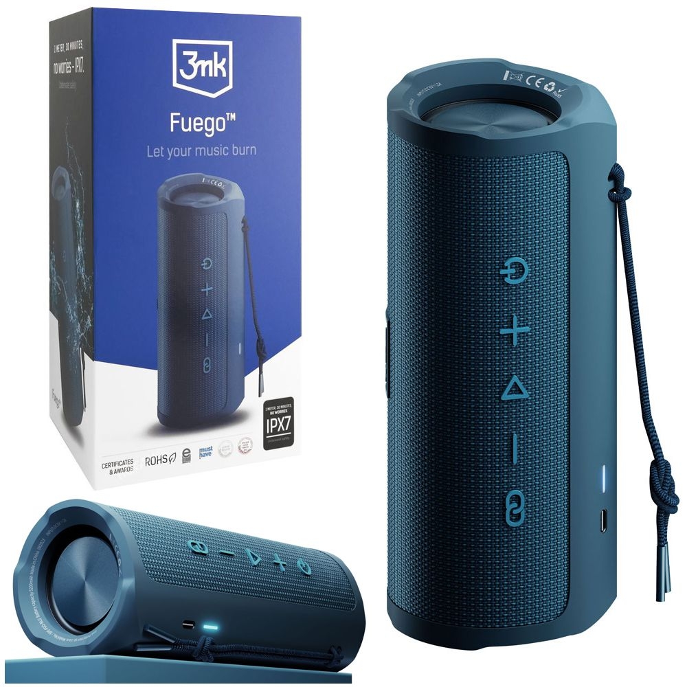3mk Fuego | Głośnik Bezprzewodowy Bluetooth 5.3 30W | IPX7 | Niebieski