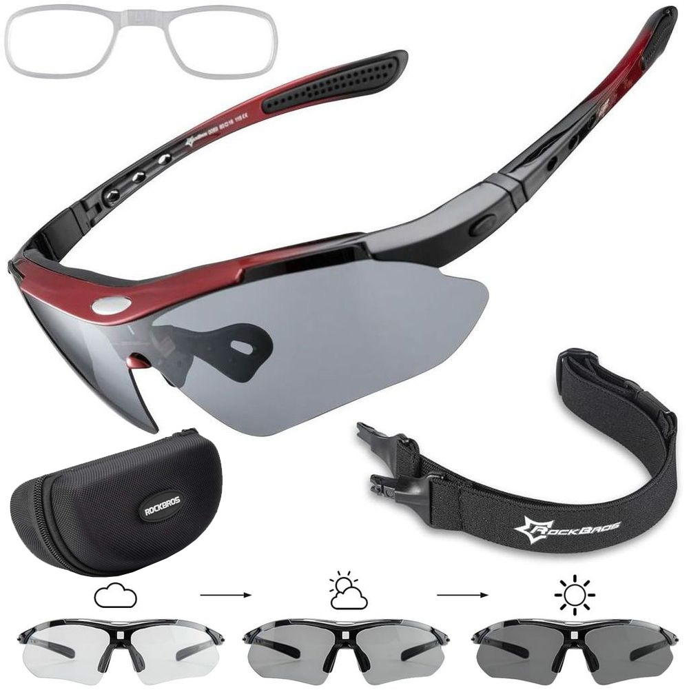 RockBros | Okulary Rowerowe Fotochromowe | UV400 | Czarno-czerwone