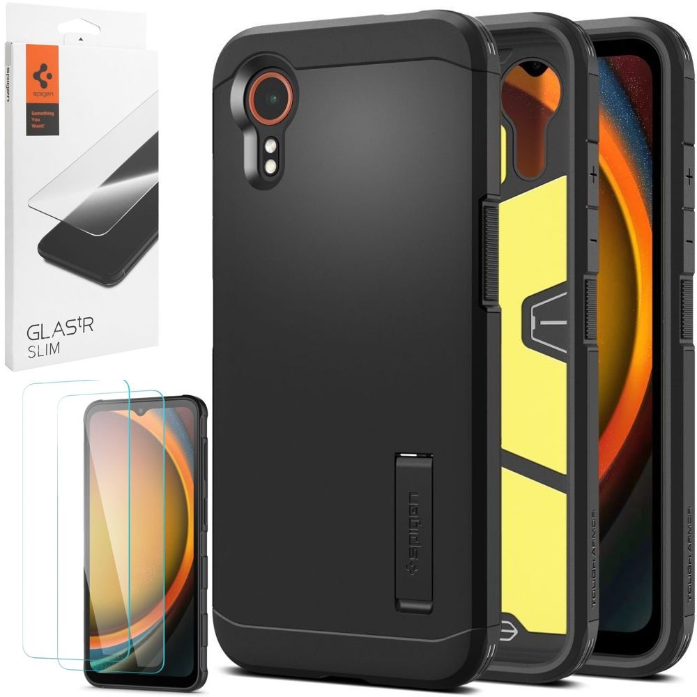 Pancerne Etui SPIGEN Tough Armor | Black + 2x SZKŁO Spigen do Samsung Galaxy XCover 7