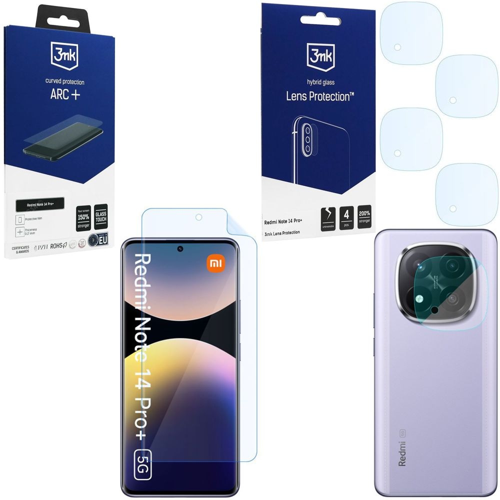 FOLIA 3mk Curved Protection ARC+ + 4x APARAT Lens Protection do Xiaomi Redmi Note 14 Pro+ Plus 5G