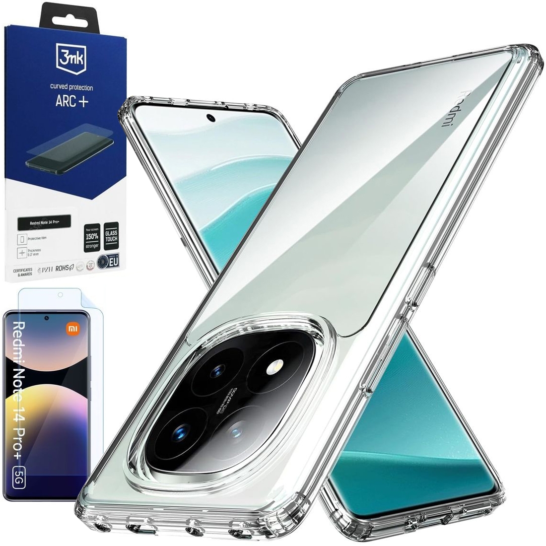 Pancerne Etui 3mk Armor Case | Clear + FOLIA 3mk do Xiaomi Redmi Note 14 Pro+ Plus 5G