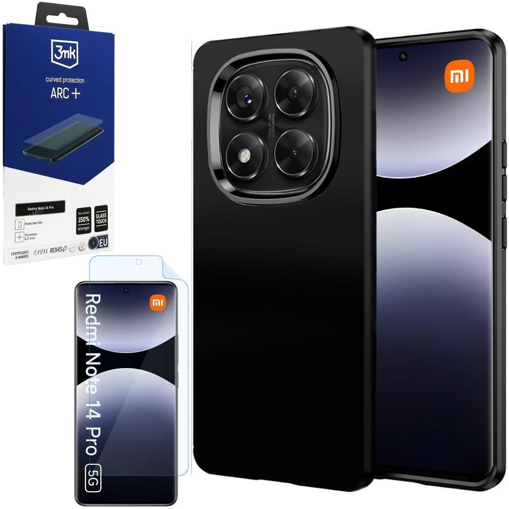 Cienkie Etui 3mk Matt Case | Black + FOLIA 3mk do Xiaomi Redmi Note 14 Pro 5G