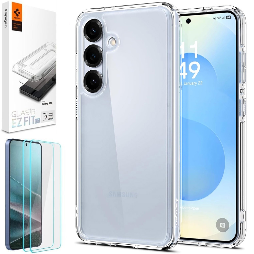 Etui SPIGEN Ultra Hybrid | Crystal Clear + 2x SZKŁO Spigen do Samsung Galaxy S25 |