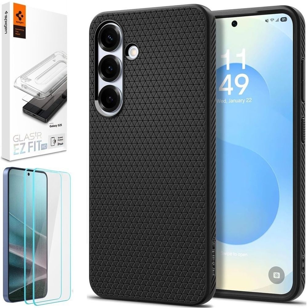 Etui SPIGEN Liquid Air | Black + 2x SZKŁO Spigen do Samsung Galaxy S25+ Plus