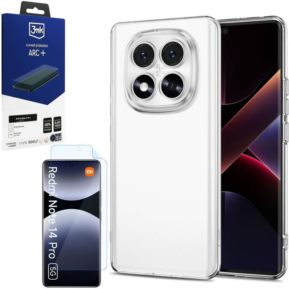 Etui Clear Case | Crystal + FOLIA 3mk do Xiaomi Redmi Note 14 Pro 5G