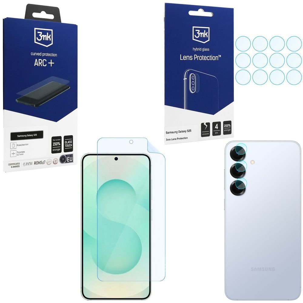 FOLIA 3mk Curved Protection ARC+ + 4x APARAT Lens Protection do Samsung Galaxy S25 |