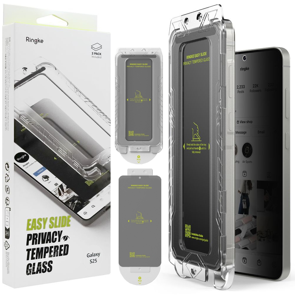 2x Szkło Hartowane RINGKE Easy Slide PRIVACY + Aplikator do Samsung Galaxy S25 / S24