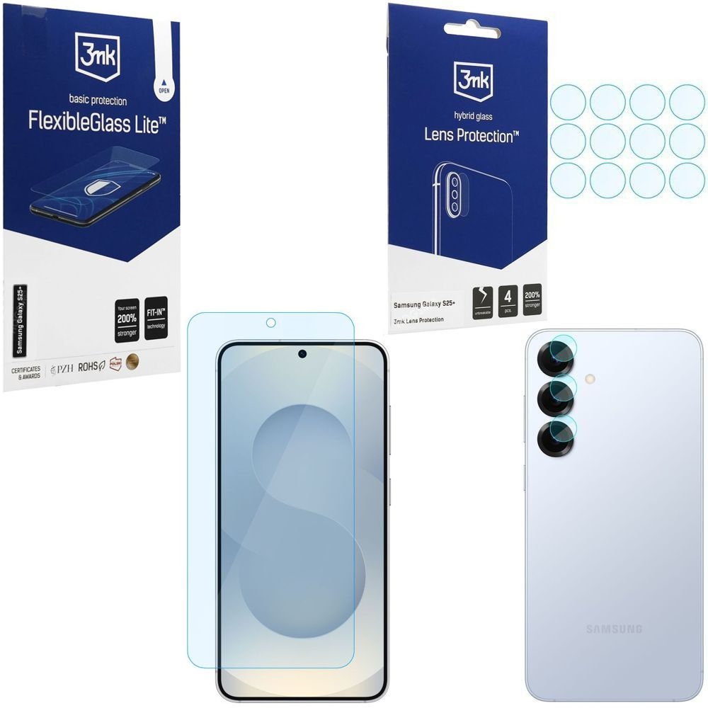 SZKŁO 3mk Flexible Glass Lite + 4x APARAT Lens Protection do Samsung Galaxy S25+ Plus