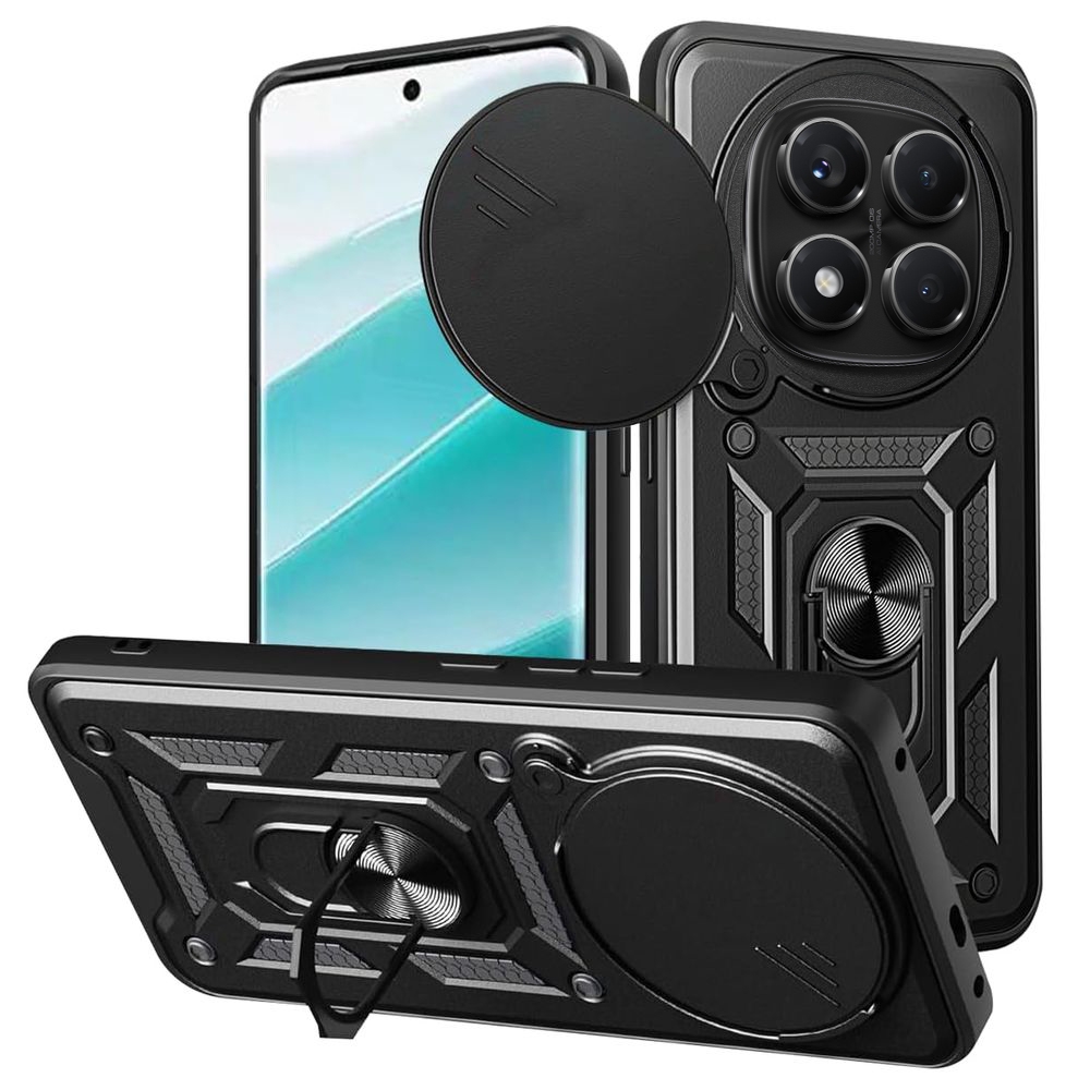 Hybrydowe Etui Ring Camshield | Czarne do Xiaomi Redmi Note 14 Pro 5G / POCO X7 5G