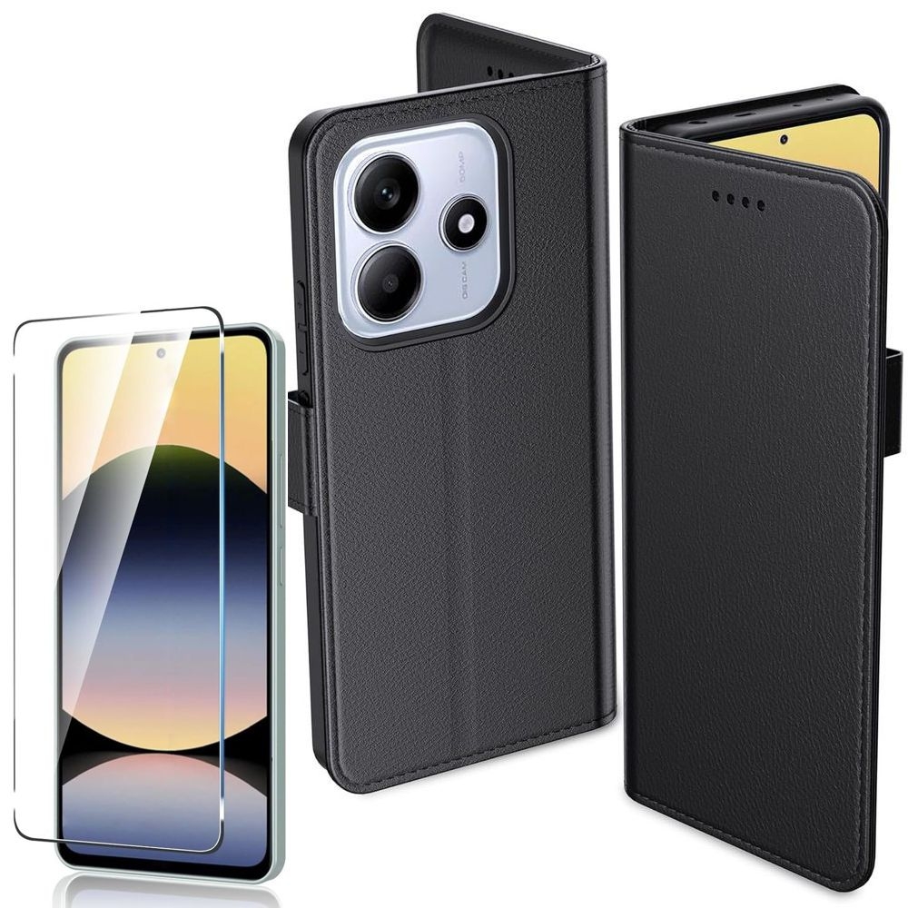 Etui z Klapką Wallet Case | Czarne + SZKŁO do Xiaomi Redmi Note 14 5G