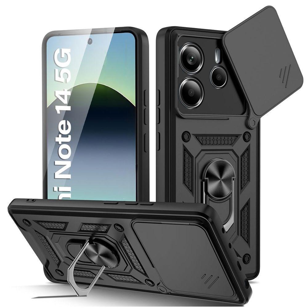 Hybrydowe Etui Ring Camshield | Czarne do Xiaomi Redmi Note 14 5G