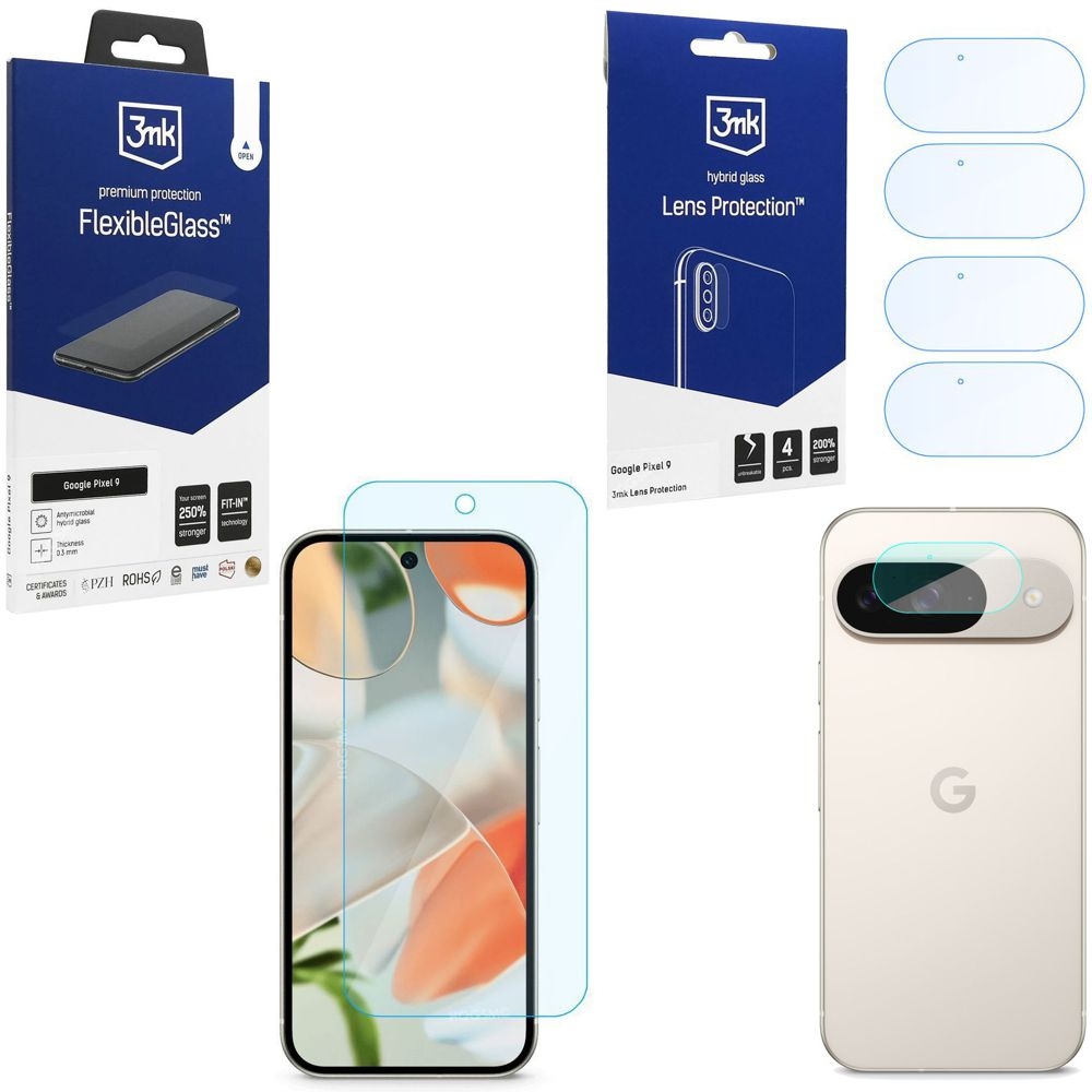 SZKŁO 3mk Flexible Glass + 4x APARAT Lens Protection do Google Pixel 9