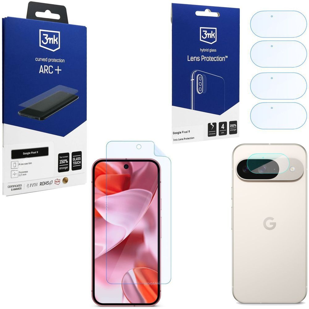FOLIA 3mk Curved Protection ARC+ + 4x APARAT Lens Protection do Google Pixel 9