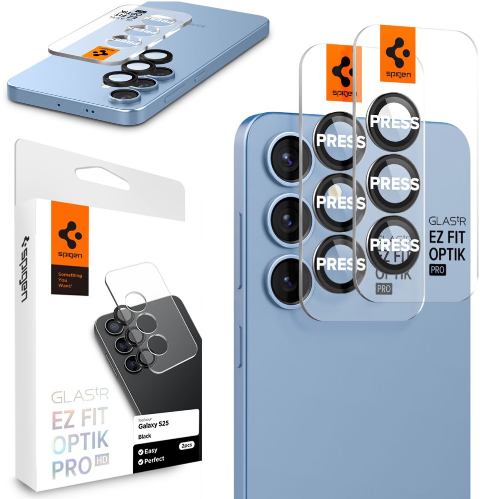 2x SPIGEN EZ Fit OPTIK Pro | Osobne Szkła Hartowane na Aparat | Black do Samsung Galaxy S25