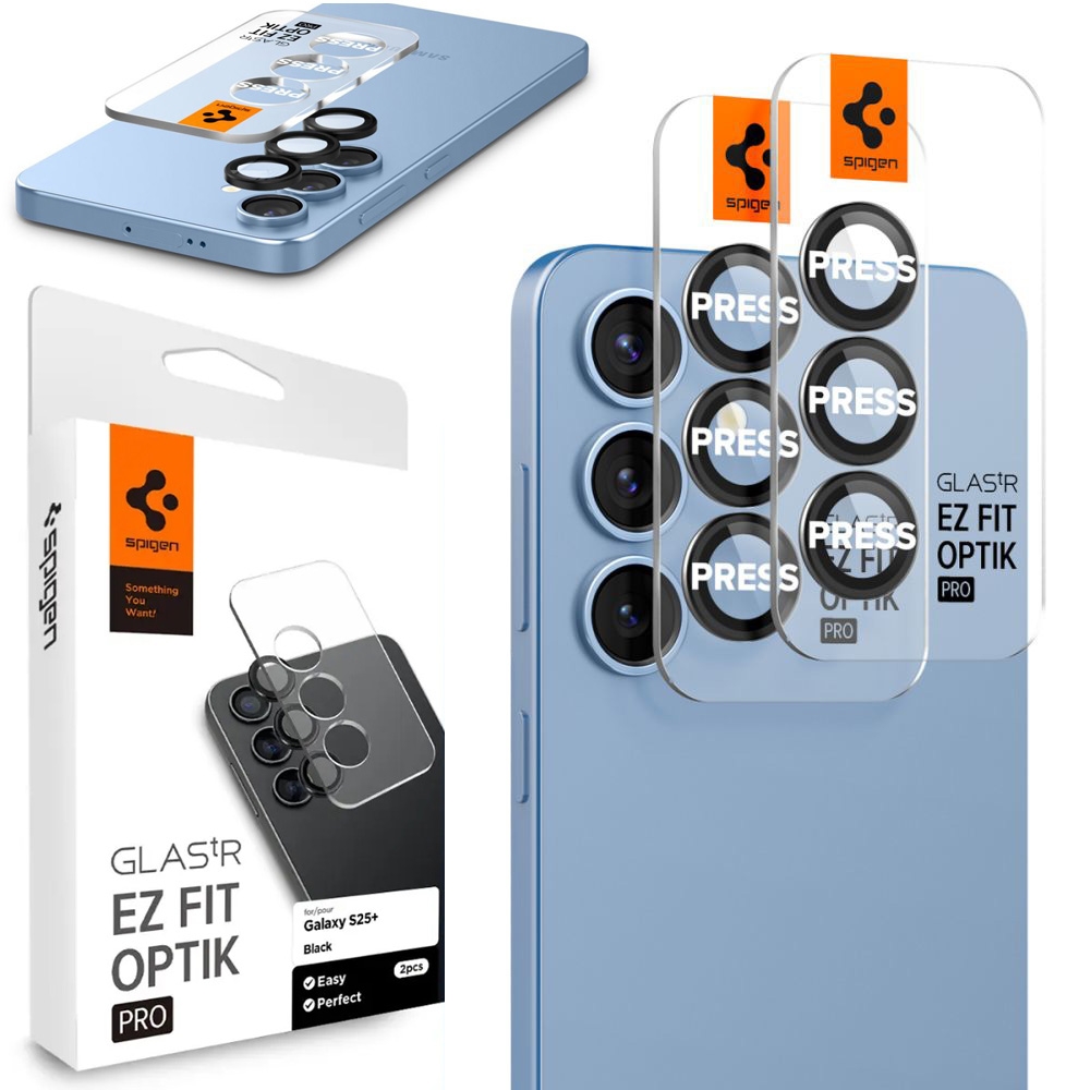 2x SPIGEN EZ Fit OPTIK Pro | Osobne Szkła Hartowane na Aparat | Black do Samsung Galaxy S25+ Plus